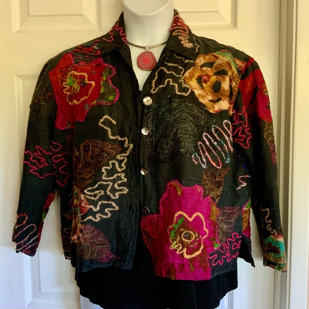 CHICO’S… Multicolor Silk Embroidered Jacket
